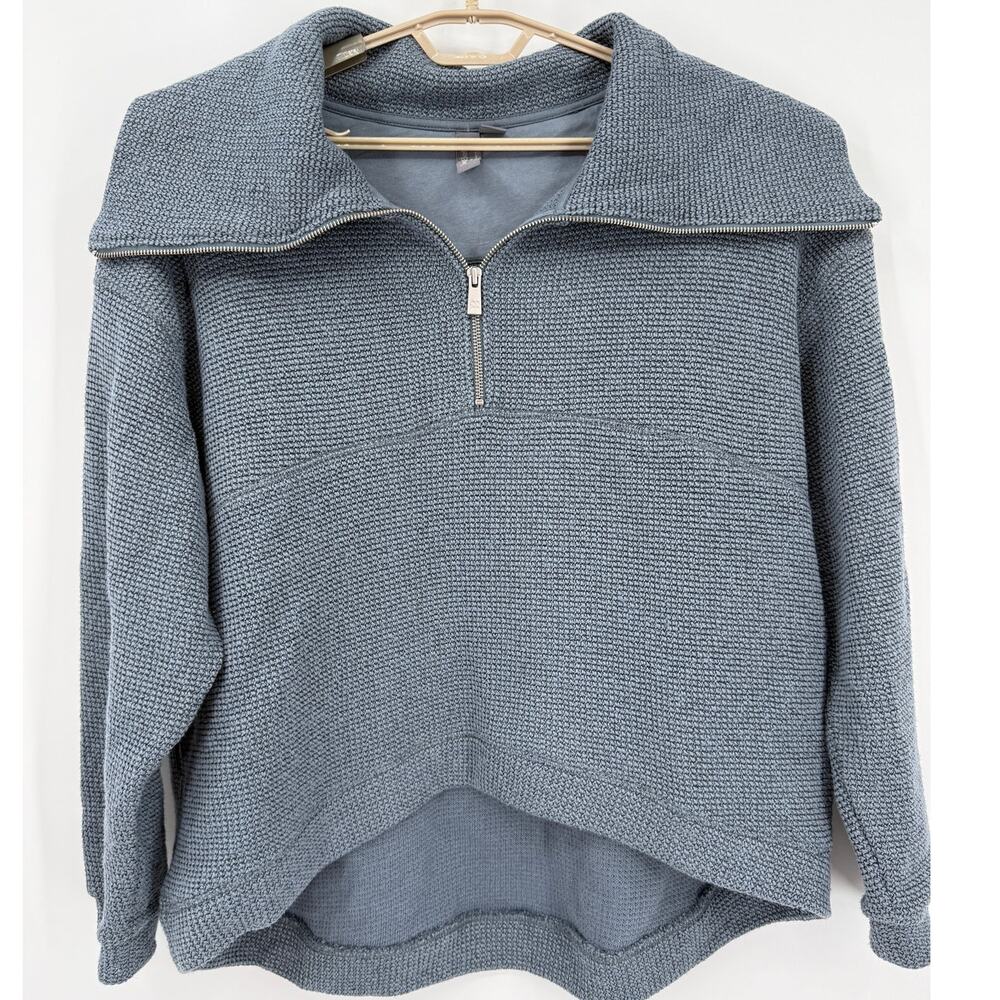Sweaty Betty Restful Boucle Zip Pullover Sweatshirt Wide Collar OVERSIZED Small